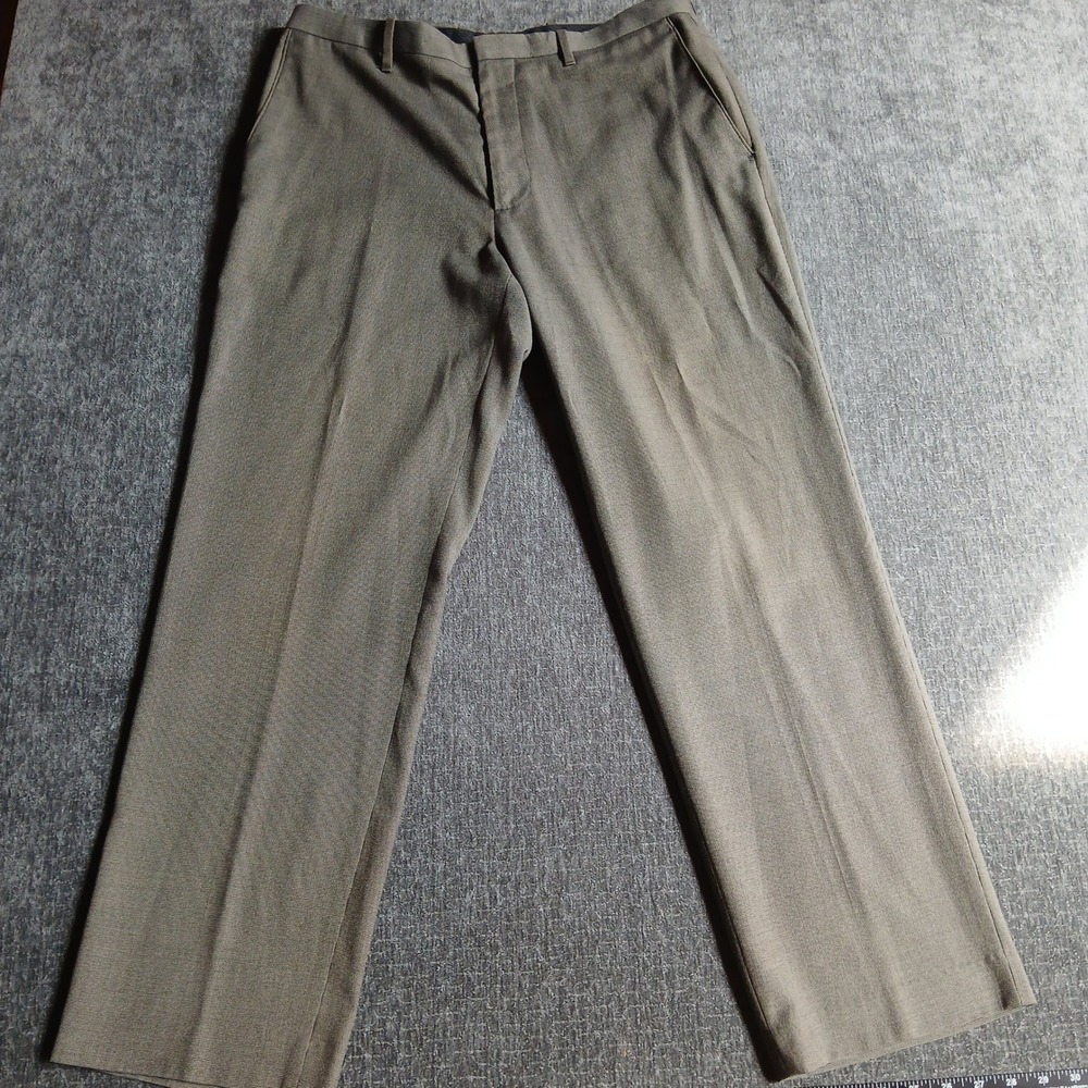 Axist Mens Brown Micro Pattern Dress Pants 34x30 Flat Front Straight Leg KO7332